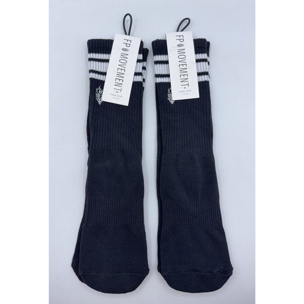 2 Pairs Free People Movement Stripe Tube Socks Black FP Movement Lucky Honey - Picture 2 of 5